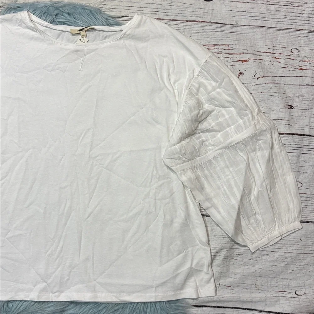 NWT Madewell White Puff-Sleeve Drop-Shoulder Knit Top